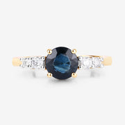 Bids.com 1.38 Carat Genuine Blue Sapphire and White Diamond 14K Yellow Gold Ring Rings