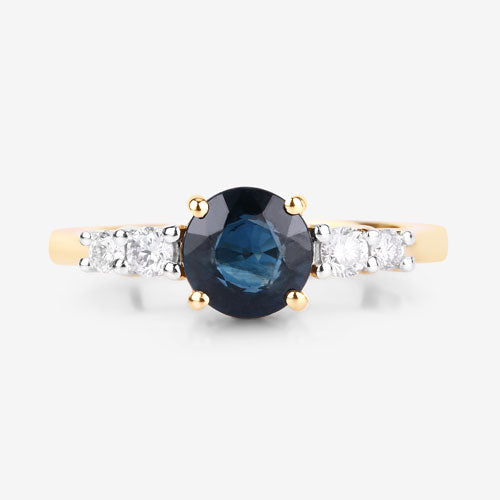 Bids.com 1.38 Carat Genuine Blue Sapphire and White Diamond 14K Yellow Gold Ring Rings