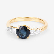 Bids.com 1.38 Carat Genuine Blue Sapphire and White Diamond 14K Yellow Gold Ring Rings