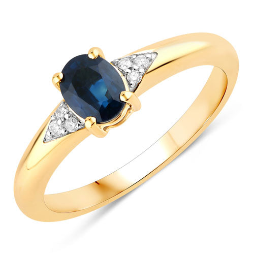 Bids.com 0.84 Carat Genuine Blue Sapphire and White Diamond 14K Yellow Gold Ring Rings