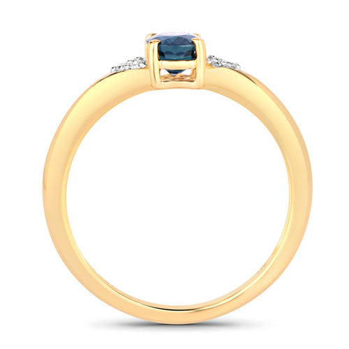 Bids.com 0.84 Carat Genuine Blue Sapphire and White Diamond 14K Yellow Gold Ring Rings