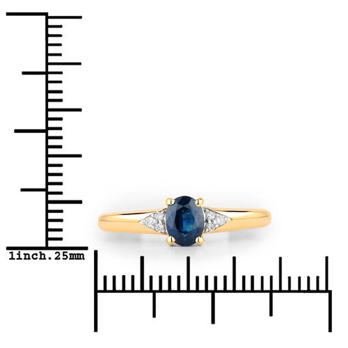 Bids.com 0.84 Carat Genuine Blue Sapphire and White Diamond 14K Yellow Gold Ring Rings