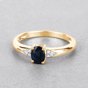 Bids.com 0.84 Carat Genuine Blue Sapphire and White Diamond 14K Yellow Gold Ring Rings