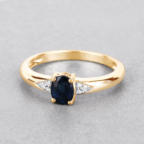 Bids.com 0.84 Carat Genuine Blue Sapphire and White Diamond 14K Yellow Gold Ring Rings