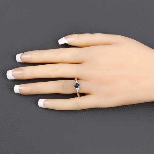 Bids.com 0.84 Carat Genuine Blue Sapphire and White Diamond 14K Yellow Gold Ring Rings