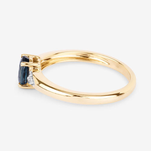 Bids.com 0.84 Carat Genuine Blue Sapphire and White Diamond 14K Yellow Gold Ring Rings