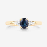 Bids.com 0.84 Carat Genuine Blue Sapphire and White Diamond 14K Yellow Gold Ring Rings