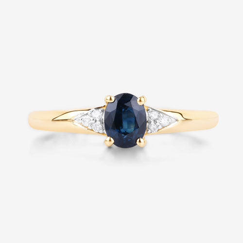 Bids.com 0.84 Carat Genuine Blue Sapphire and White Diamond 14K Yellow Gold Ring Rings