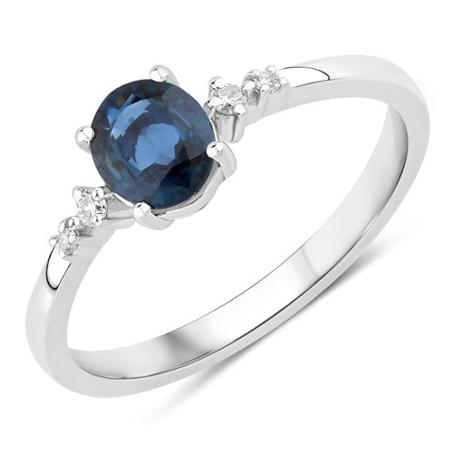 Bids.com 0.84 Carat Genuine Blue Sapphire and White Diamond 14K White Gold Ring Rings