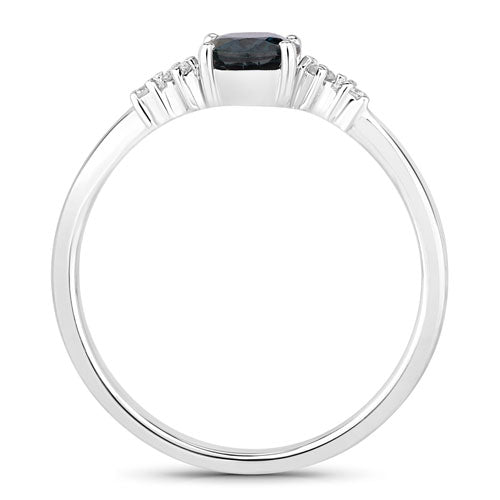 Bids.com 0.84 Carat Genuine Blue Sapphire and White Diamond 14K White Gold Ring Rings