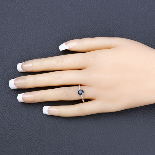Bids.com 0.84 Carat Genuine Blue Sapphire and White Diamond 14K White Gold Ring Rings