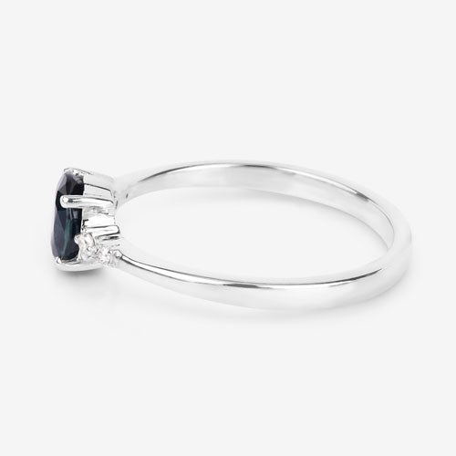 Bids.com 0.84 Carat Genuine Blue Sapphire and White Diamond 14K White Gold Ring Rings