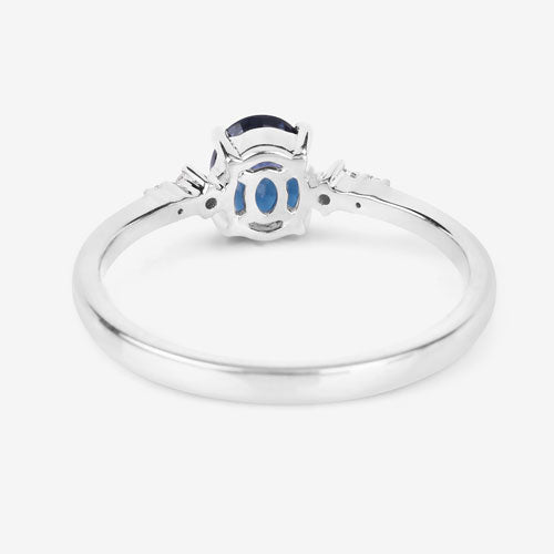 Bids.com 0.84 Carat Genuine Blue Sapphire and White Diamond 14K White Gold Ring Rings