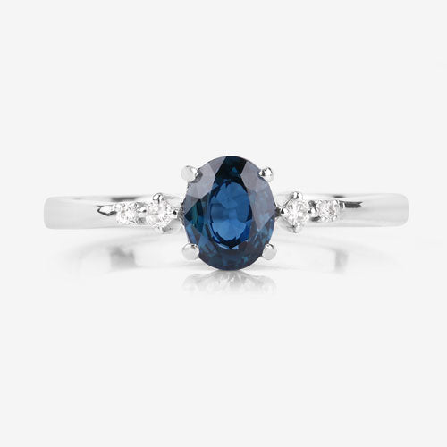Bids.com 0.84 Carat Genuine Blue Sapphire and White Diamond 14K White Gold Ring Rings