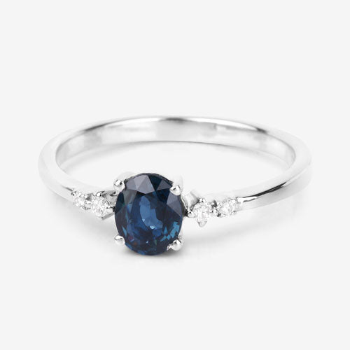 Bids.com 0.84 Carat Genuine Blue Sapphire and White Diamond 14K White Gold Ring Rings