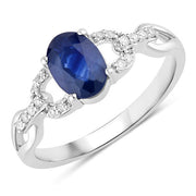 Bids.com 1.12 Carat Genuine Blue Sapphire and White Diamond 14K White Gold Ring Rings
