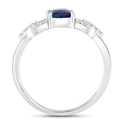 Bids.com 1.12 Carat Genuine Blue Sapphire and White Diamond 14K White Gold Ring Rings