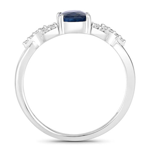 Bids.com 1.12 Carat Genuine Blue Sapphire and White Diamond 14K White Gold Ring Rings