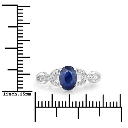 Bids.com 1.12 Carat Genuine Blue Sapphire and White Diamond 14K White Gold Ring Rings