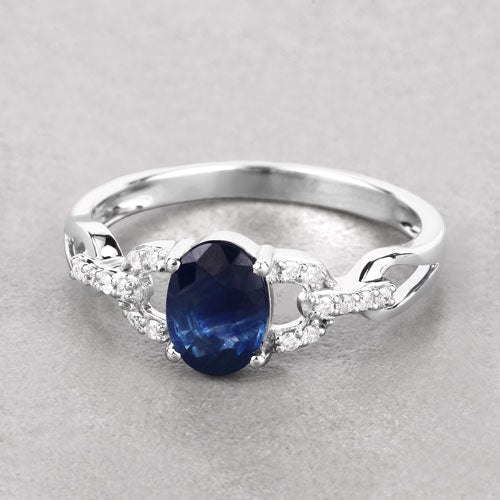 Bids.com 1.12 Carat Genuine Blue Sapphire and White Diamond 14K White Gold Ring Rings