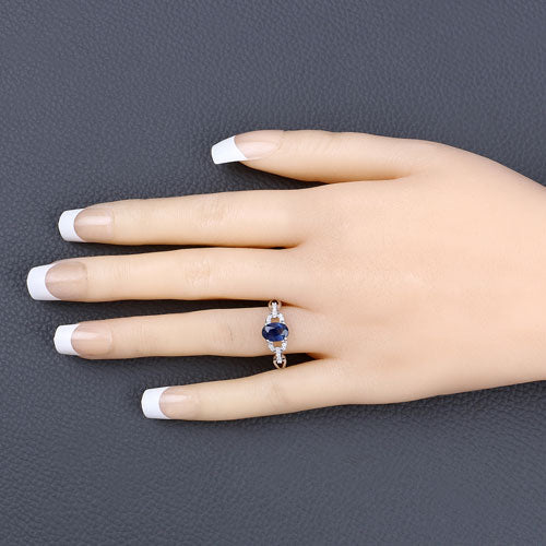 Bids.com 1.12 Carat Genuine Blue Sapphire and White Diamond 14K White Gold Ring Rings