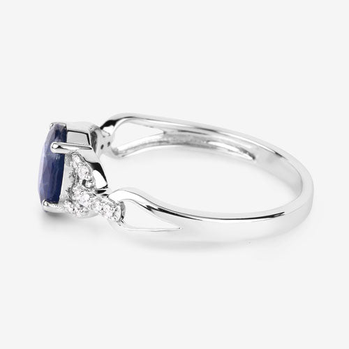Bids.com 1.12 Carat Genuine Blue Sapphire and White Diamond 14K White Gold Ring Rings