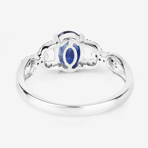 Bids.com 1.12 Carat Genuine Blue Sapphire and White Diamond 14K White Gold Ring Rings