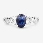 Bids.com 1.12 Carat Genuine Blue Sapphire and White Diamond 14K White Gold Ring Rings