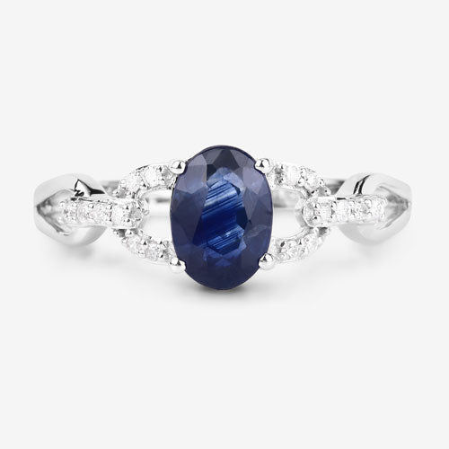 Bids.com 1.12 Carat Genuine Blue Sapphire and White Diamond 14K White Gold Ring Rings