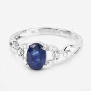 Bids.com 1.12 Carat Genuine Blue Sapphire and White Diamond 14K White Gold Ring Rings