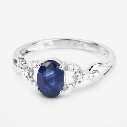 Bids.com 1.12 Carat Genuine Blue Sapphire and White Diamond 14K White Gold Ring Rings