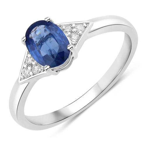 Bids.com 1.01 Carat Genuine Blue Sapphire and White Diamond 14K White Gold Ring Rings