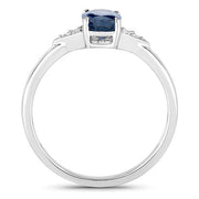 Bids.com 1.01 Carat Genuine Blue Sapphire and White Diamond 14K White Gold Ring Rings