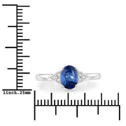 Bids.com 1.01 Carat Genuine Blue Sapphire and White Diamond 14K White Gold Ring Rings