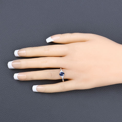 Bids.com 1.01 Carat Genuine Blue Sapphire and White Diamond 14K White Gold Ring Rings