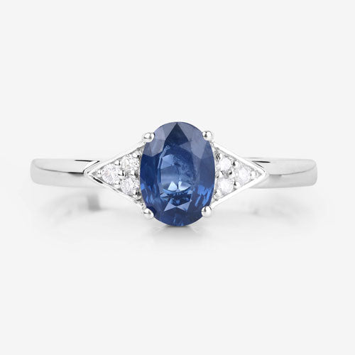 Bids.com 1.01 Carat Genuine Blue Sapphire and White Diamond 14K White Gold Ring Rings