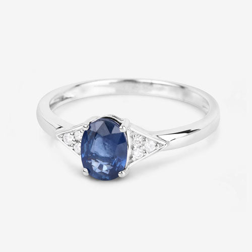 Bids.com 1.01 Carat Genuine Blue Sapphire and White Diamond 14K White Gold Ring Rings