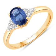 Bids.com 1.01 Carat Genuine Blue Sapphire and White Diamond 14K Yellow Gold Ring Rings
