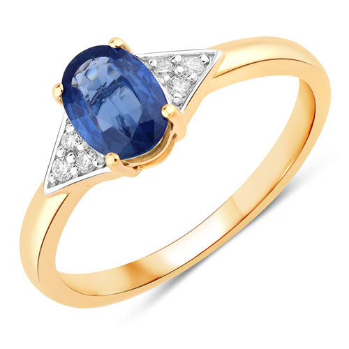 Bids.com 1.01 Carat Genuine Blue Sapphire and White Diamond 14K Yellow Gold Ring Rings