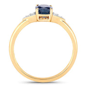 Bids.com 1.01 Carat Genuine Blue Sapphire and White Diamond 14K Yellow Gold Ring Rings