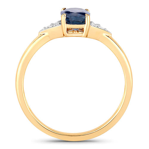 Bids.com 1.01 Carat Genuine Blue Sapphire and White Diamond 14K Yellow Gold Ring Rings