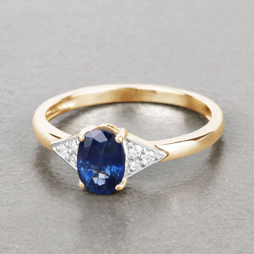 Bids.com 1.01 Carat Genuine Blue Sapphire and White Diamond 14K Yellow Gold Ring Rings