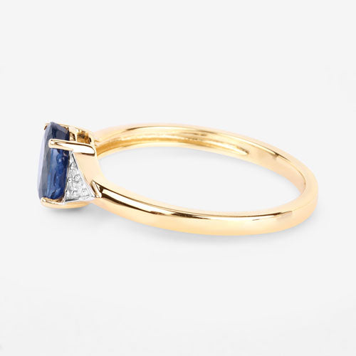 Bids.com 1.01 Carat Genuine Blue Sapphire and White Diamond 14K Yellow Gold Ring Rings