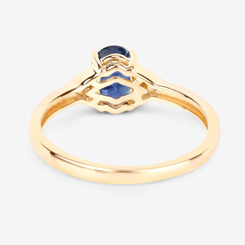 Bids.com 1.01 Carat Genuine Blue Sapphire and White Diamond 14K Yellow Gold Ring Rings