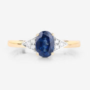 Bids.com 1.01 Carat Genuine Blue Sapphire and White Diamond 14K Yellow Gold Ring Rings