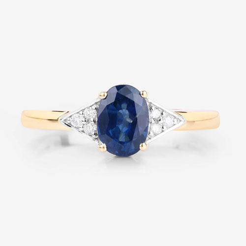 Bids.com 1.01 Carat Genuine Blue Sapphire and White Diamond 14K Yellow Gold Ring Rings