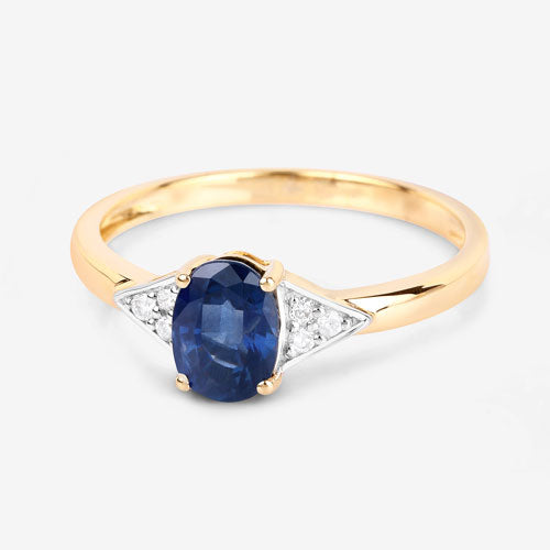 Bids.com 1.01 Carat Genuine Blue Sapphire and White Diamond 14K Yellow Gold Ring Rings
