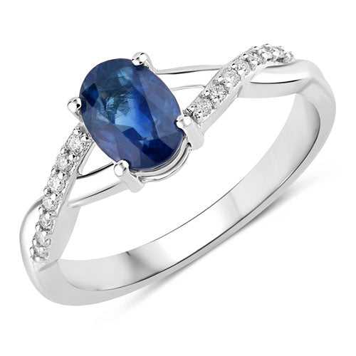 Bids.com 1.04 Carat Genuine Blue Sapphire and White Diamond 14K White Gold Ring Rings
