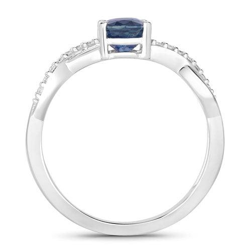 Bids.com 1.04 Carat Genuine Blue Sapphire and White Diamond 14K White Gold Ring Rings