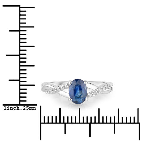 Bids.com 1.04 Carat Genuine Blue Sapphire and White Diamond 14K White Gold Ring Rings